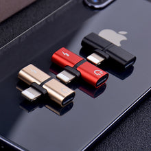 Load image into Gallery viewer, T-shaped headphone 2-in-1 dual-port headphone adapte for iPhone 7 8 Plus X XS audio charger dispenser accessories